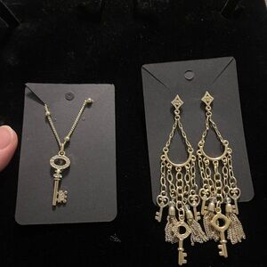 Gold Rhinestone Key Necklace and Earring Set